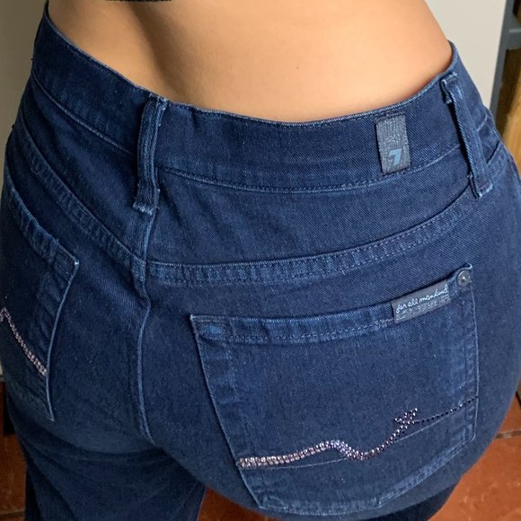 7 For All Mankind 'Bootcut' Womens Jeans Tag 29 Blue Low-Rise W30xL32 Rhinestone - Picture 1 of 12